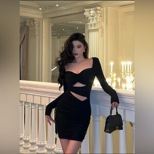 Long Sleeve Black Cut Out Party Going Out Date Night Dress Size M